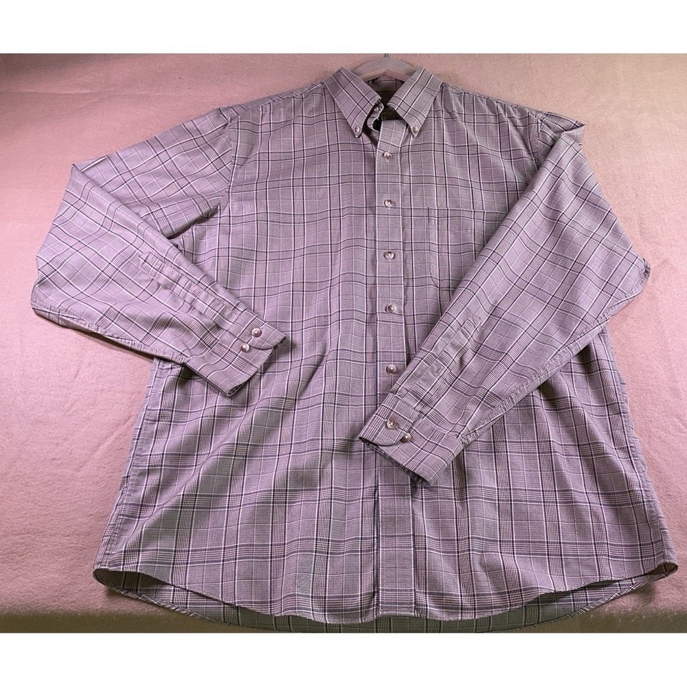 Jos A Bank Travelers Collection Shirt Mens L Brown Plaid Tailored Fit Vintage